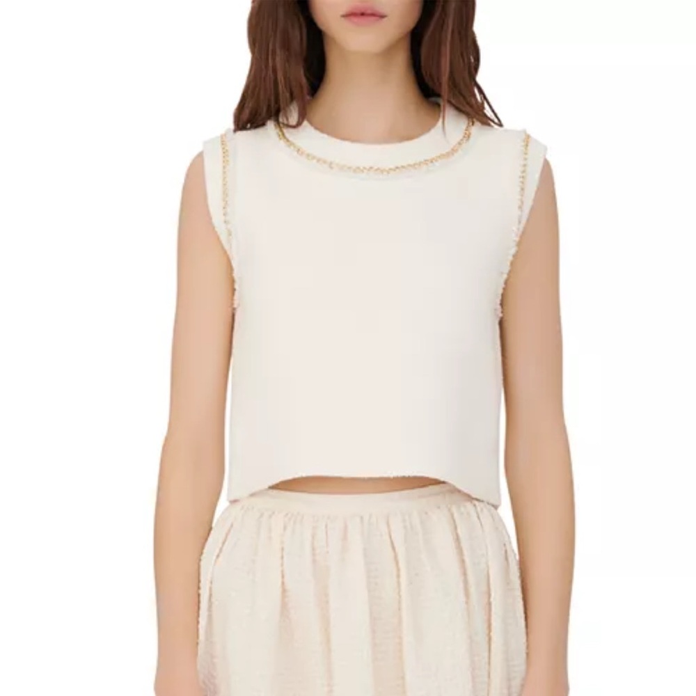 Maje Mozel Cropped Chain Trim Sweater size 3 (approx US M)